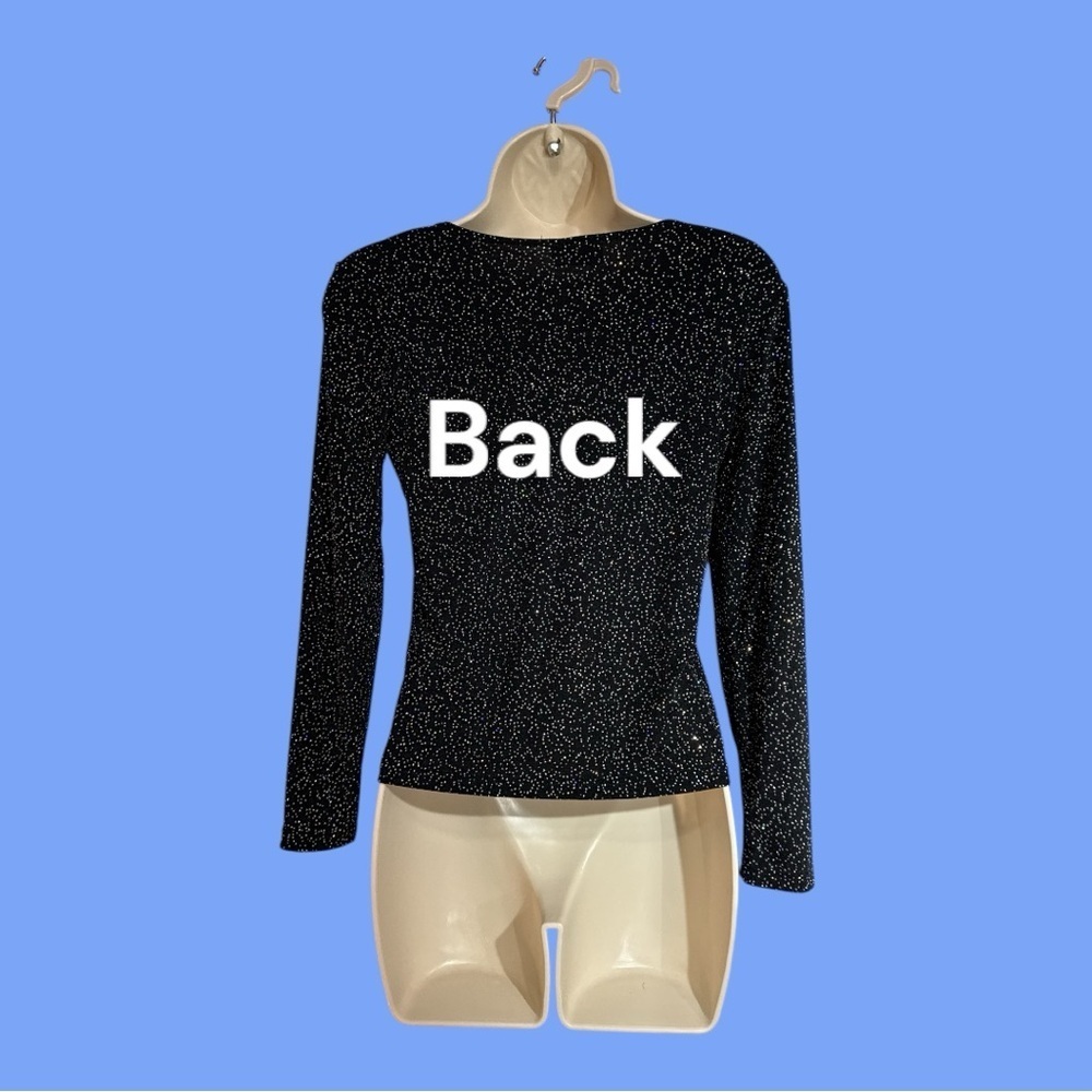 Sparkling Glitzy Knit Top Pullover Long Sleeve Black Iridescent Glitter S/M - Picture 3 of 5